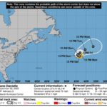 Pronóstico de cinco días del paso del huracán Danielle por el Atlántico.