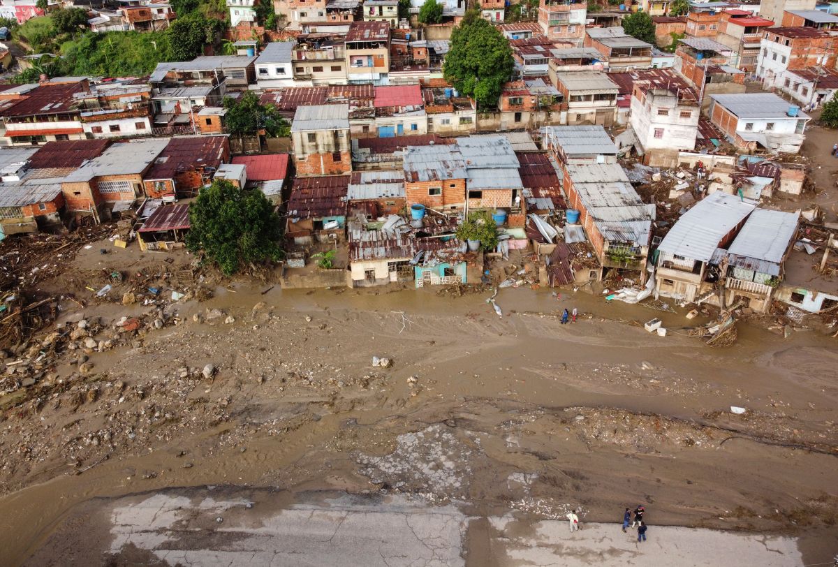 Aerial view of the zone affected by a landslide during heavy rains in Las Tejerias, Aragua state, Venezuela, on October 10, 2022. - A landslide in central Venezuela left at least 22 people dead and more than 50 missing after heavy rains caused a river to overflow, Vice President Delcy Rodriguez said Sunday. (Photo by Yuri CORTEZ / AFP) (Photo by YURI CORTEZ/AFP via Getty Images)