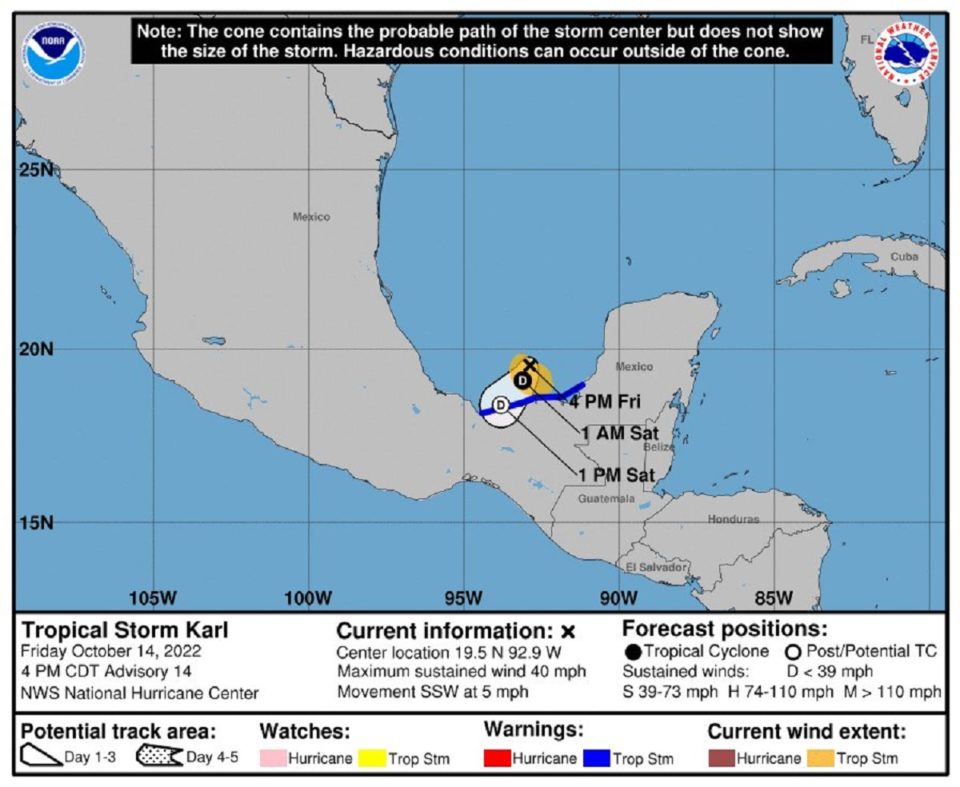 Se esperan vientos de hasta 80 kilómetros por hora en Tabasco y Campeche.