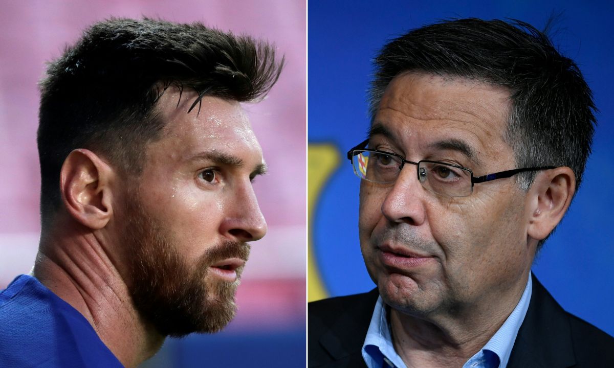 Leo Messi (I) y Josep María Bartomeu (D).