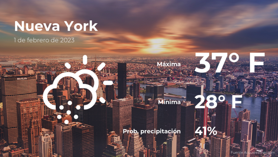 Pronóstico del clima en Nueva York para este miércoles 1 de febrero