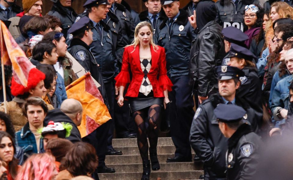 Lady Gaga caracterizada en su papel de Harley Quinn.