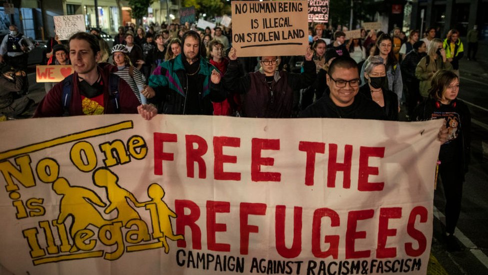 Una protesta contra la detención de inmigrantes en Melbourne en 2022.