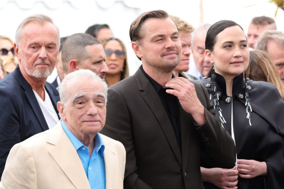 Martin Scorsese, Leonardo DiCaprio y Lily Gladstone en el Festival de cine de Cannes 2023.